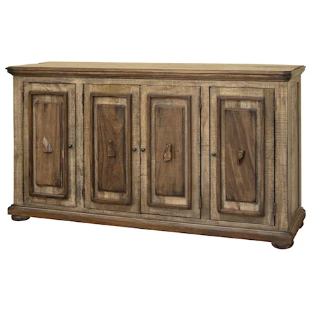 Rustic 4 Wooden Doors Console with Textured Finish